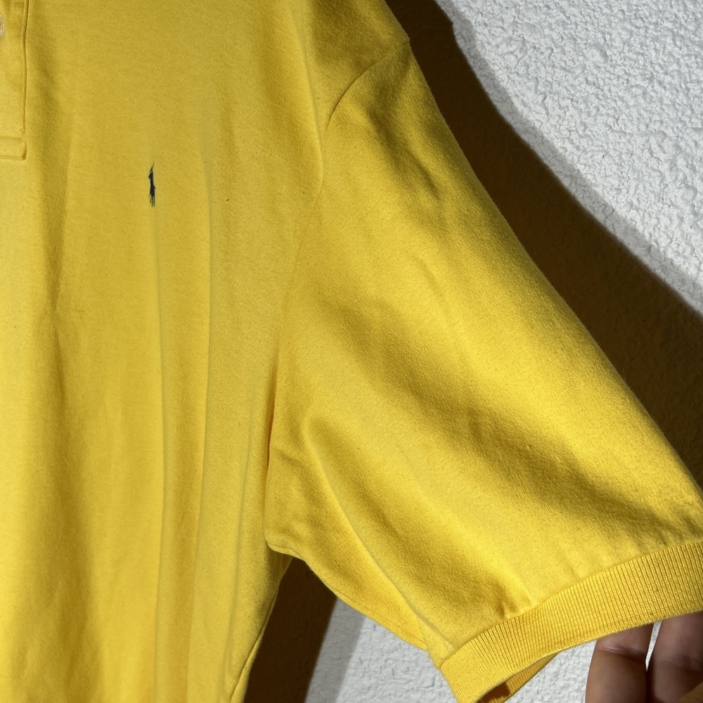 Polo By Ralph Lauren 100% Cotton Polo Shirt Size Large Yellow With Blue Pony - Picture 2 of 7